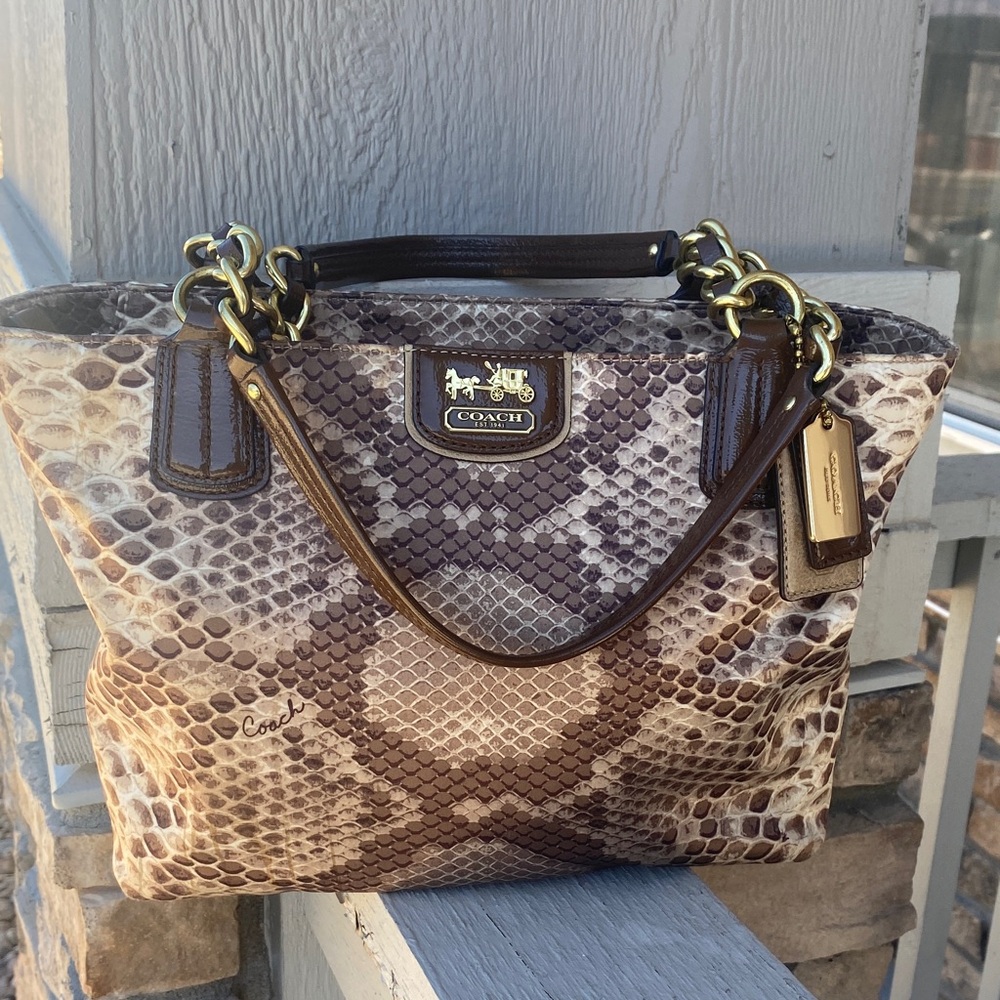 COACH SNAKE SKIN PYTHON PRINT TOTE 20482 SHOULDER BAG HANDBAG PURSE SATCHEL